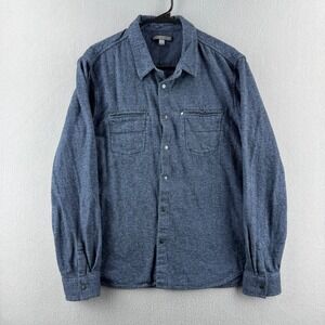 John Varvatos Shirt Mens Blue 100% Cotton Flannel Snap Up Workwear Long Sleeve